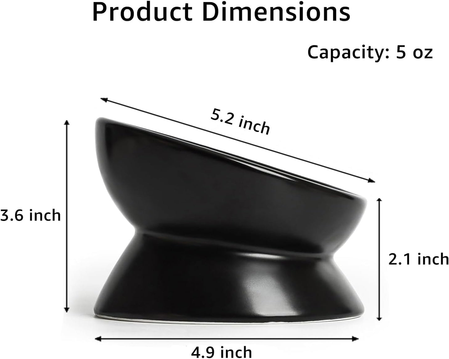 YINGFAN Elevated Cat Bowls, 5oz Ceramic Raised Cat Bowl for Cats/Kittens with Tilted Design, Porcelain Cats Feeding Dishes for Food/Water, Anti Vomit, Microwave & Dishwasher Safe (Black)