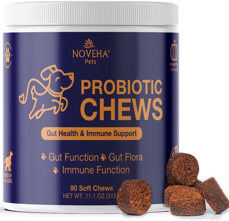 NOVEHA Probiotic Chews for Dogs | Gut Health & Digestive Support | Healthy Skin & Coat | Dog Probiotics for Yeast - Itchy Skin & Itchy Ears | for Dogs with Allergies | 90 Chews (1-Pack)
