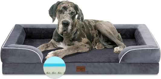 Comfort Expression Dog Beds Memory Foam, XXL Orthopedic Waterproof Dogs Beds, Giant Washable Dog Beds with Bolster & Removable Cover(XX-Large,Leaden Grey)