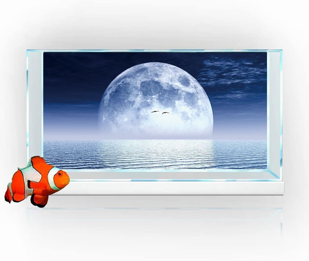 Moon Aquarium Background,Cool Sea Galaxy Parallel Space Themed Fish Tank Background, Cool Terrarium Background 48X18IN with 8 EVA Double-Sided Tape