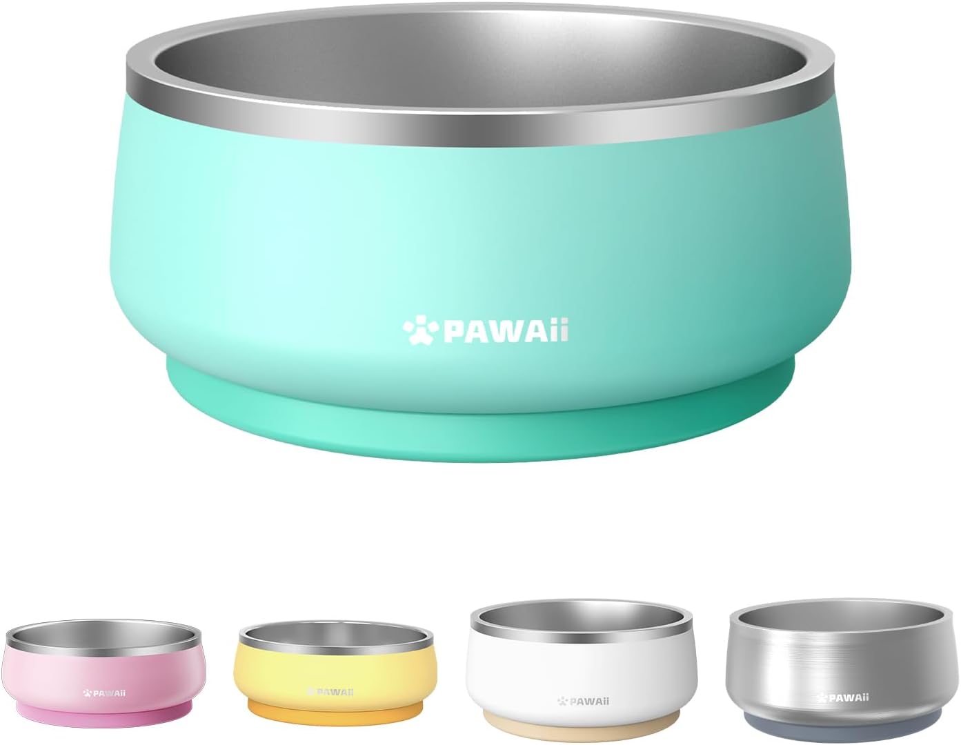 Pawaii Stainless Steel Dog Bowl with Non-Slip Rubber Base & Double Wall Insulation - Durable Design | Includes ID Tag | Dishwasher Safe Food & Water Bowl for All Dogs (68oz)