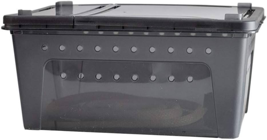 OMEM Portable Reptile Terrarium Habitat for Mini Pet Houses Breathable Holes Stackable Container (Black-L)