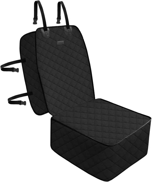 Dog Car Front Seat Cover with Side Flaps & Buckle Straps for Pet, 100% Waterproof 600D Oxford Single Seat Protector Heavy Duty Quilted Scratch Proof, Universal Size for SUV Truck, Black