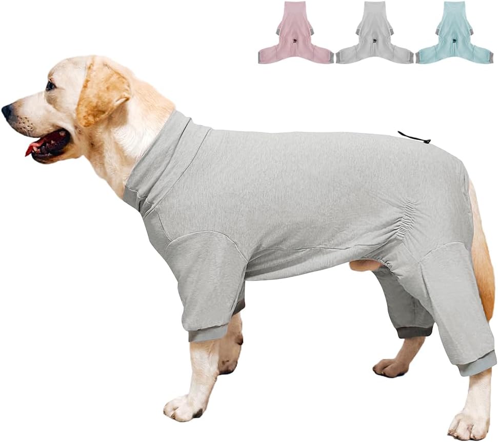 Dog Pyjamas PJS Sweater Clothes and Home Clothing Suitable for Small to Medium Breeds of Dogs, Dog Neutering Suits, Extra-Large Stretch Fabric, Four-Legged Clothes(Thin Gray, L)