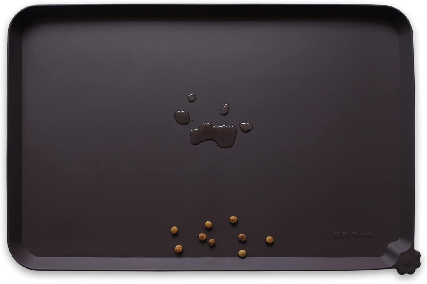 Hoki Found XX-Large Silicone Pet Food Mats - Non Slip Cat Dog Bowl Mats - Waterproof Dog Cat Food Tray - Dark Oak