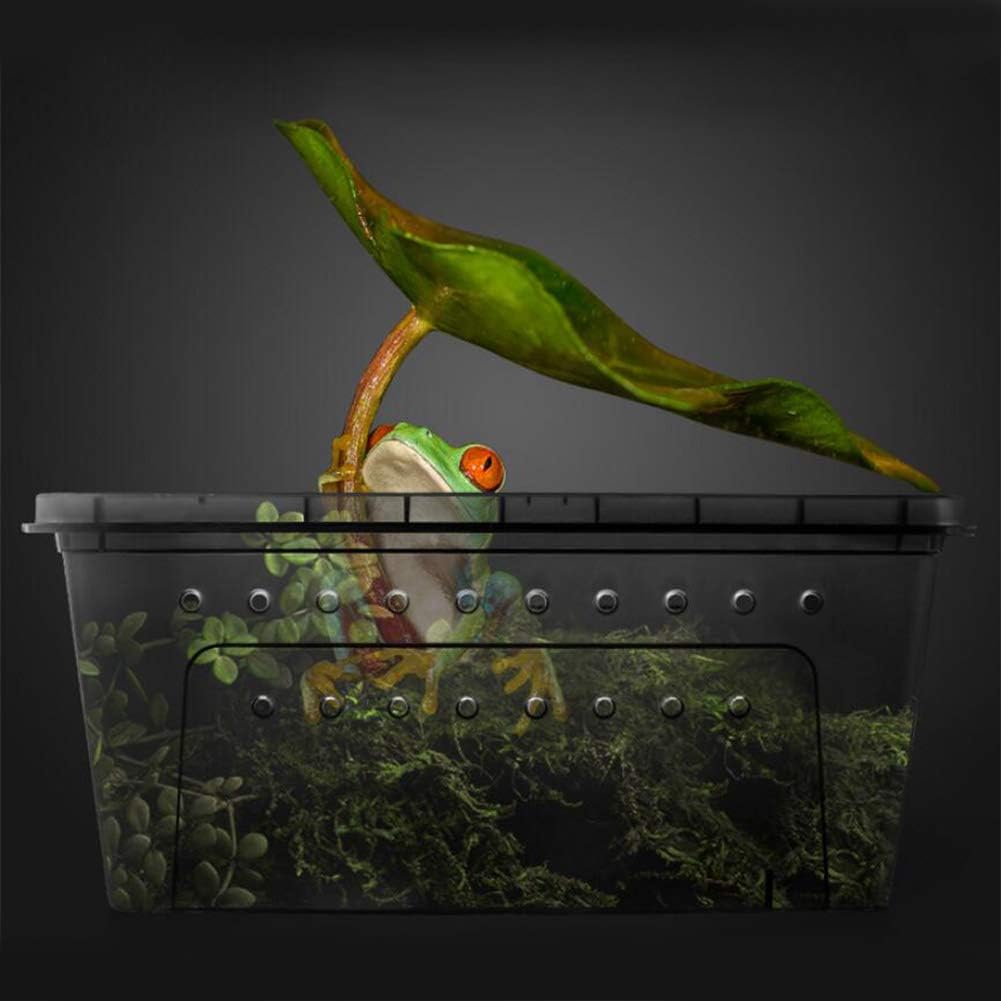 OMEM Portable Reptile Terrarium Habitat for Mini Pet Houses Breathable Holes Stackable Container (2PCS-Black-L)