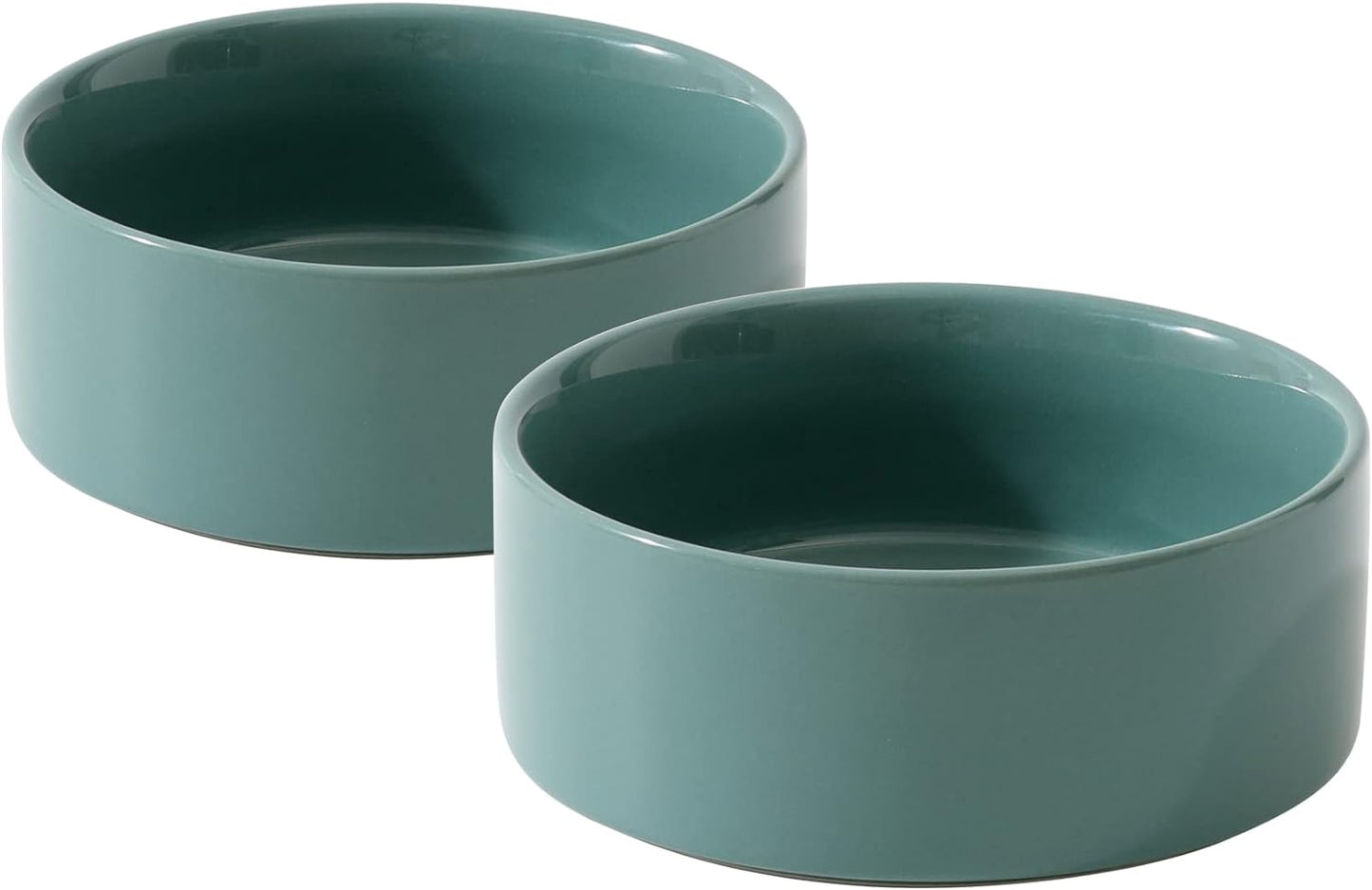 Ceramic Set of 2 Cat Bowls, Food and Water Bowls for Cats, Kitty, 2pcs Cat Dishes, Pet Feeder(5.1inch, 2 x Light Green Bowls)