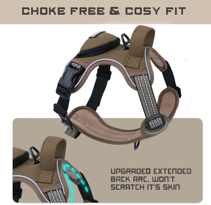 No Pull Dog Harness for Large Dogs, Adjustable No Choke Pet Vest with Dog Leash Fit Smart Reflective Pet Walking Harness for Training Easy Control Soft Handle Brown L