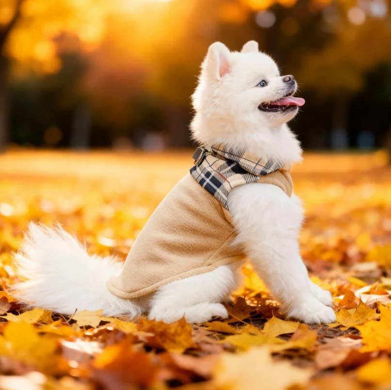 EXPAWLORER Fleece Dog Sweater for Small Medium Dogs - Classic Plaid Jacket, Doggie Winter Coat Vest with 2 D-Rings for Leash, Cold Weather Clothes, Pet Apparel,Sweatershirt for Boy or Girls