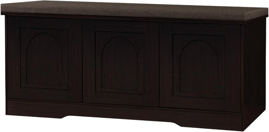 DINZI LVJ Shoe Bench, Entryway Storage Bench with Doors, Cushion, 2-Tier Shoe Rack with 6-Cubby, 39.4”L x 13.8”W Shoe Organizer Cabinet, Adjustable Shelf, Living Room, Bedroom, Espresso