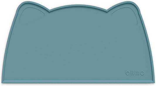 OHMO - Cat Food Mat, Silicone Pet Feeding Mat for Floor Non-Skid Waterproof Dog Water Bowl Tray, Easy to Clean Pet Placemat (Light Blue, 18 * 9.8'')