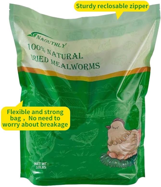 10lbs Dried Mealworms - Premium Non-GMO Chicken Feed, Nutritious High Protein Meal Worms- Food and Treats for Laying Hens, Wild Birds, Ducks, Chicken
