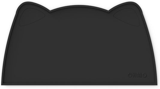 OHMO - Cat Food Mat, Silicone Pet Feeding Mat for Floor Non-Skid Waterproof Dog Water Bowl Tray, Easy to Clean Pet Placemat (Black, 20 * 12'')