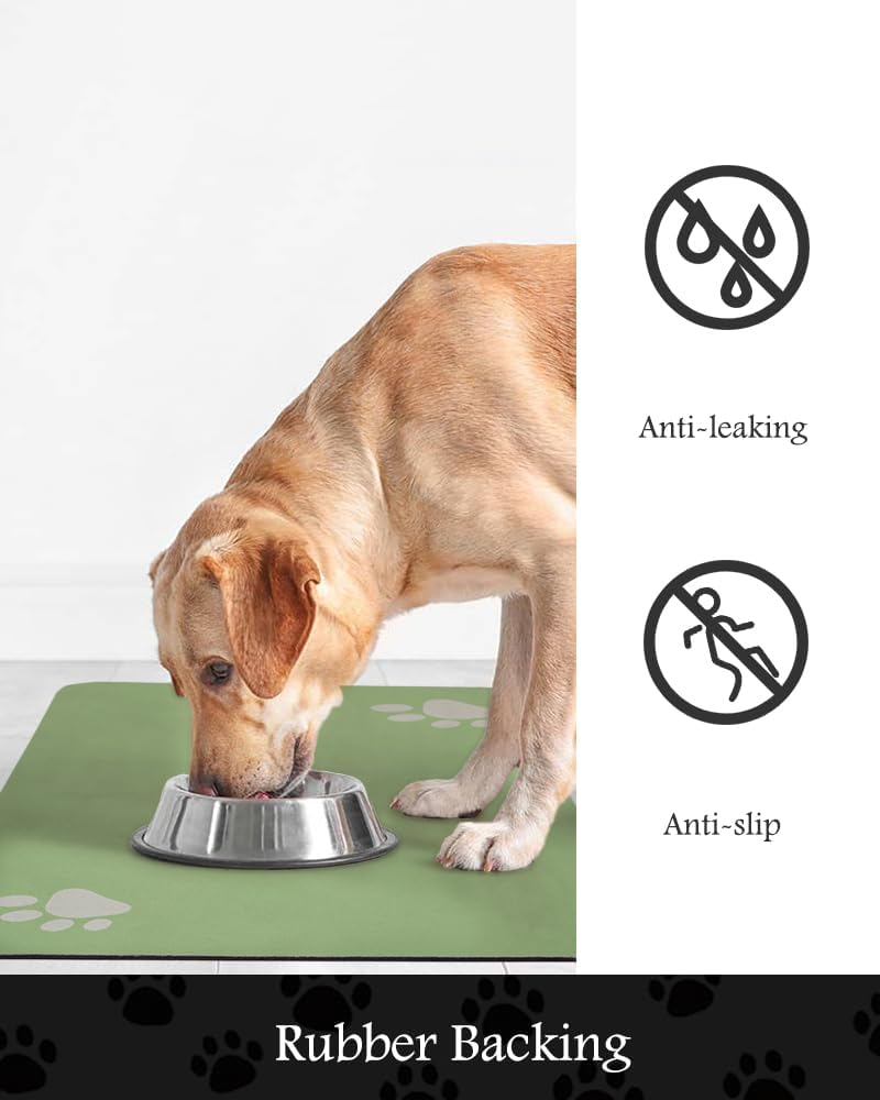 Pet Feeding Mat-Absorbent Dog Mat for Food and Water Bowl-No Stains Quick Dry Water Dispenser Mat-Dog Accessories Pet Supplies-Bowl for Messy Drinkers（Green,16"x24"