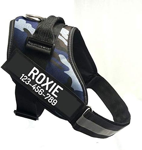 PawPawify Custom No Pull Dog Harness with Name and Phone Number, Heavy Duty Personalized Pet Vest to Prevent Tugging, Pulling, or Choking, Training and Walking (Camouflage Navy, L (40-60 LBS))