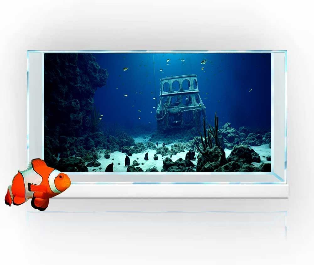 24X12IN Natural Underwater Aquarium Background, Pictures 3D Fish Reef Fish Tank Decoration Background, with 8 EVA Double-Sided Tape