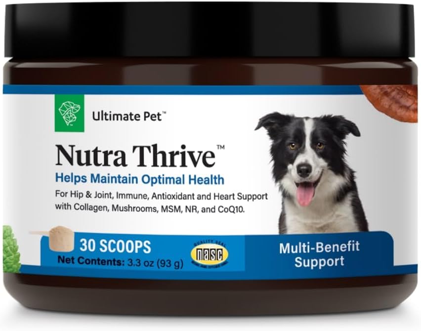 Ultimate Pet Nutrition Nutra Thrive Canine, 40-in-1 Nutritional Powder Supplement for Dogs with Digestion and Immune Support, Vitamins, Minerals, Probiotics, Enzymes, 30 Scoops
