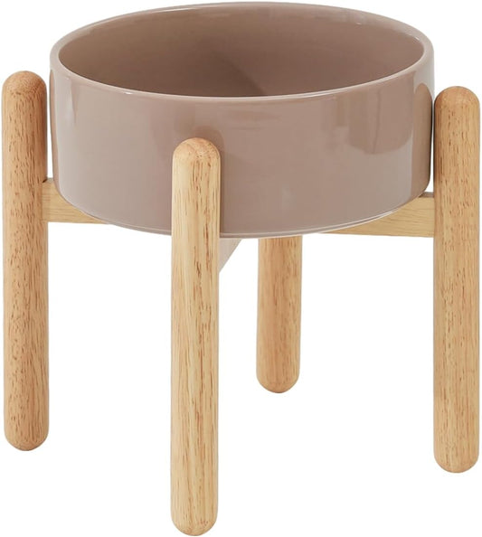Ceramic 8.2inch Raised Dog Bowl with Stand for Large - Breed Dogs, Pet Food and Water Feeder(Single Bowl with Stand - Brown Coffee)