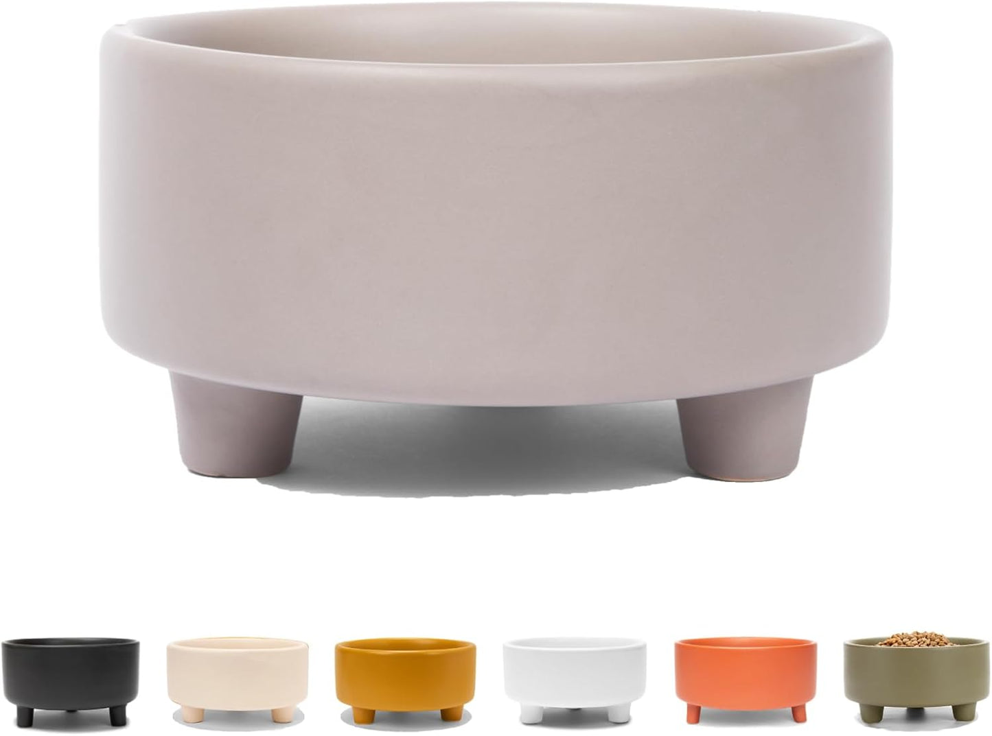 Waggo Uplift Ceramic Dog Bowl for Small Medium and Large Breeds - Heavyweight and Durable Pet Food and Water Dish Crock, Dishwasher Safe, Modern, Elevated Feeder (Vintage Grey, Medium)