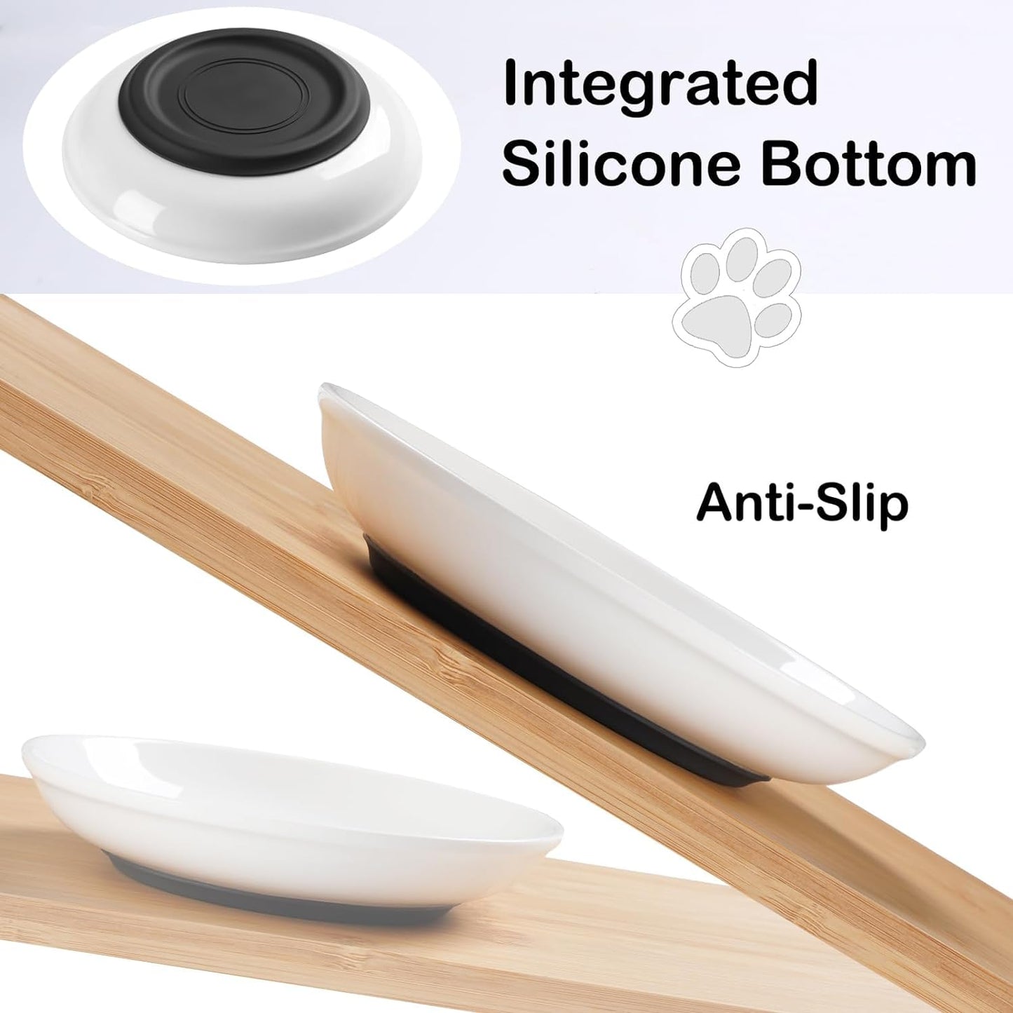 Cat Food Bowl,Healthy Ceramic Cat Bowls for Indoor Cats,Anti Whisker Fatigue Cats Dishes Set,Shallow Wide Kitten Plates for Food and Water,Non-Slip Silicone Bottom,3 Pack