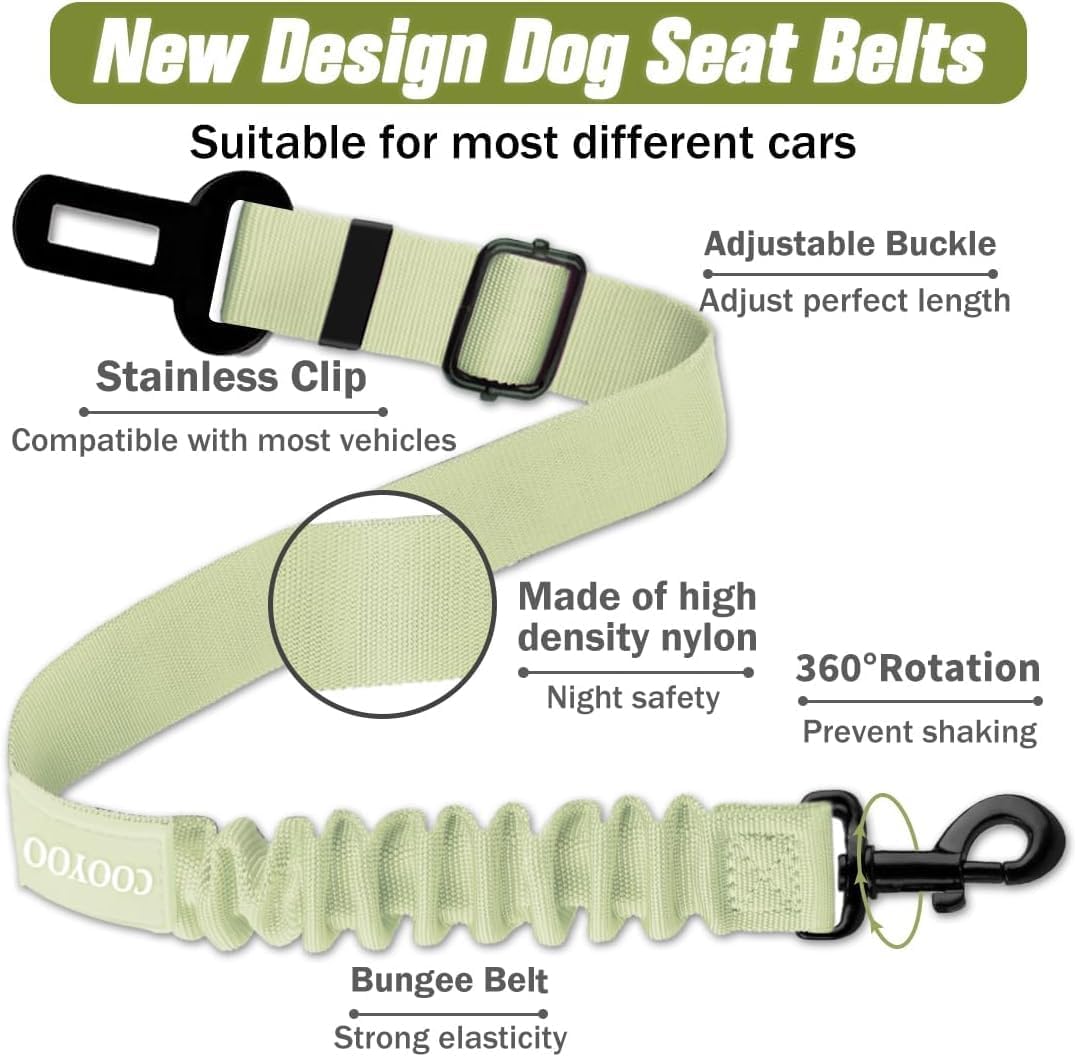 COOYOO Dog Seat Belt,Retractable Dog Car Harness Seat Belt for Car Adjustable Nylon Pet Safety Seat Belts Heavy Duty & Elastic Bungee Buffer