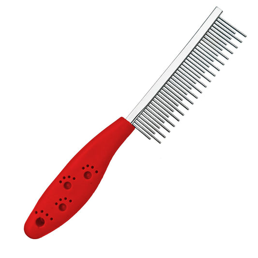 Dog or Cat Comb Grooming with Short and Long Teeth Dematting Knots Tangles Remover Combs Detangler Tool Suitable for Dogs Cats Poodle HorseStainless Steel Pin (Red)