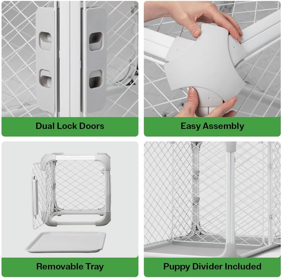 DIGGS Evolv Dog Crate - Slim, Durable Dog Kennel with Removable Ceiling Panel and Modular Design - Safe, Stylish, and Convenient (Ash, Intermediate)