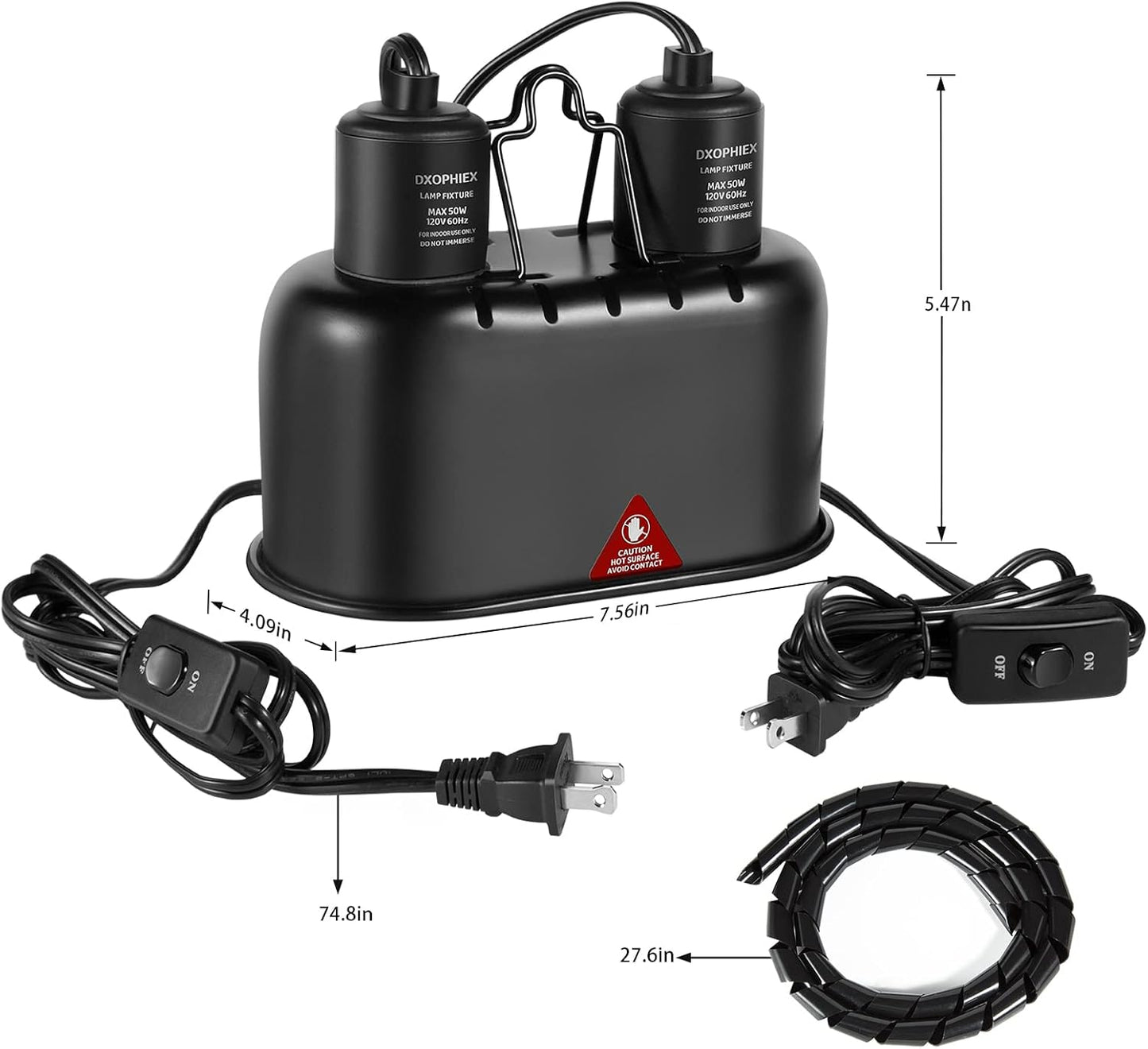 DXOPHIEX Nano Reptile Heat Lamp Max 40W Dual Reptile Light Fixture with Two Independent Switches, UVB Light Fixture Dual Dome Lamp for Bearded Dragon, Turtles, Snake and Lizard Terrarium