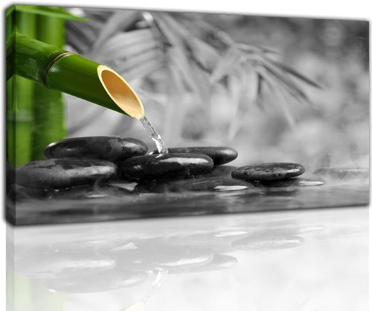 Yxbhhym Black and White Zen Canvas Wall Art Green Room Décor Stone Meditation Painting Zen Poster Prints Large Pictures for Living Room Wall Decoration Office Bedroom Wall Décor Framed Art