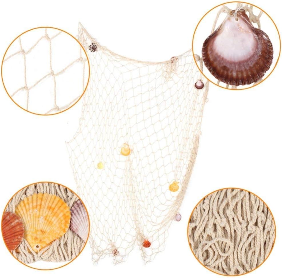 Rosoz Nature Fish Net Wall Decoration with Shells, Ocean Themed Wall Hangings Fishing Net Party Decor for Pirate Party,Wedding,Photographing Decoration