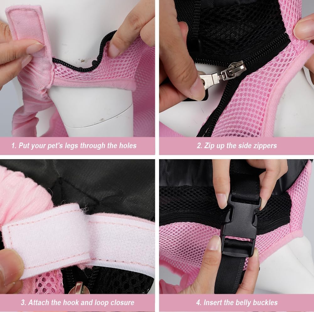 FEimaX Dog Carrier Backpack Pet Legs Out Front Cat Travel Bag, Adjustable Puppy Backpacks Carriers Hands-Free for Small Medium Dogs Cats Hiking Traveling Camping Daily Walking (X-Large, Pink)