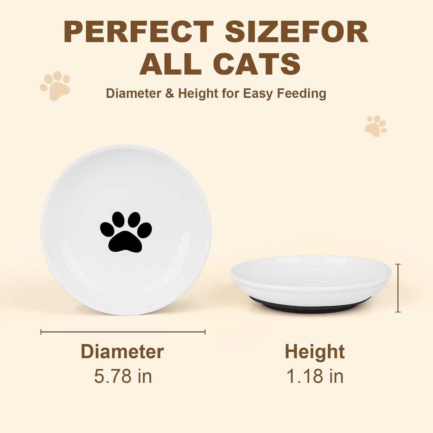Ceramic Cat Food Bowls - 8 Pack Shallow Plates for Wet Food, Whisker-Friendly Feeding Dish with Non-Slip Silicone Base, Microwave & Dishwasher Safe for Indoor Cats & Kittens