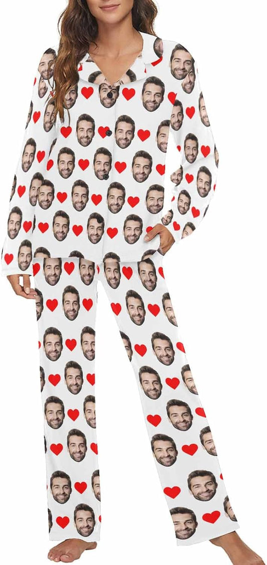 MyPupSocks Custom Face Pajamas for Women Set, Personalized Photo Long Sleepwear XS-XXL