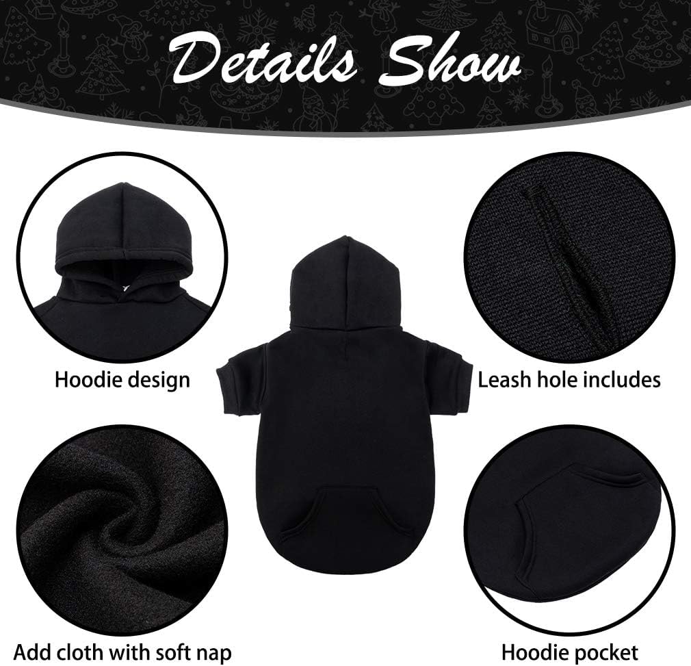 KOOLTAIL Basic Dog Hoodie - Soft and Warm Dog Hoodie Sweater with Leash Hole and Pocket, Dog Winter Coat, Cold Weather Clothes Sweatshirt for Small Medium Large Dogs Puppy Cat Boys Girls Black XS