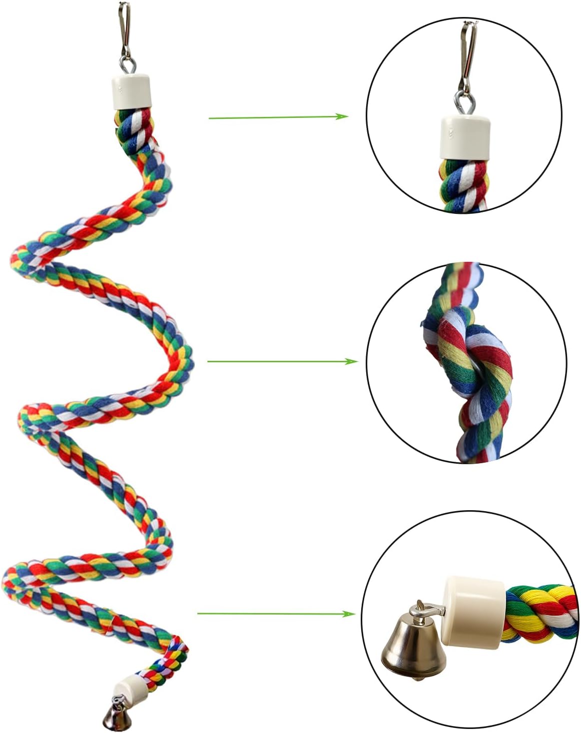 Bird Rope Perch & Birds Swing Set - Bird cage Accessories, 40‘’ Rope perches for Conures, Parrots,Cockatiel,Lovebird,Budgerigar,Parakeet perches for cage,Birds perches