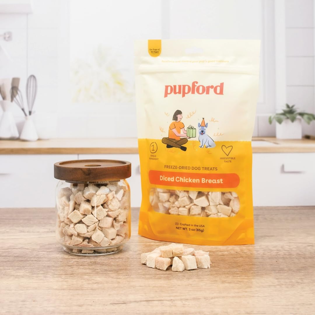 Pupford Freeze Dried Chicken Breast Treat for Dogs & Puppies - Healthy, Natural, Single Ingredient Dog Treats - Made in USA (5.75 oz)