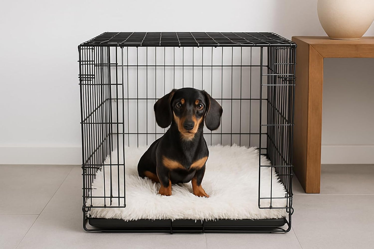 IHAPPYDOG Luxury Faux Fur Orthopedic Dog Beds, Memory Foam Crate Bed for Small, Medium, Large and XL Pets, Fluffy Pet Bed with Waterproof and Washable Cover, Fits Crates (White, 23"x18")