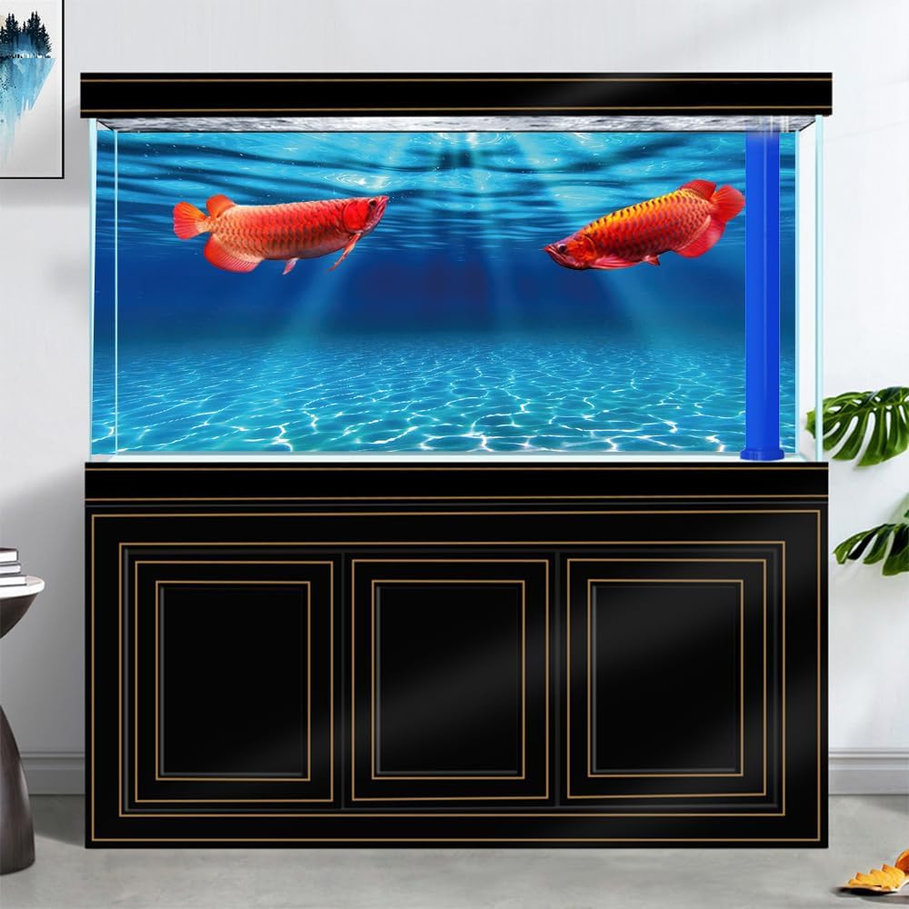 Natural Undersea Aquarium Background, Underwater Ocean Sunlight Fish Tank Background 48X20IN with 8 EVA Double-Sided Tape