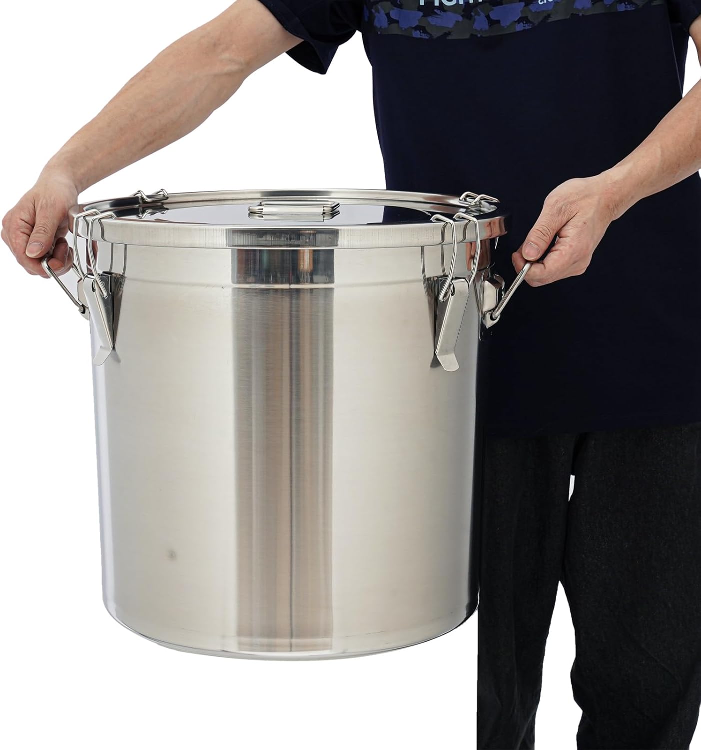 DYNAMI 12.7Gal 304 Stainless Steel Rice Storage Container,Extra Large Food Grade Canister,40-90Lbs Sealed Rice Bucket with Airtight Lid and Locking Buckle,for Rice, Flour, Grain (48L)