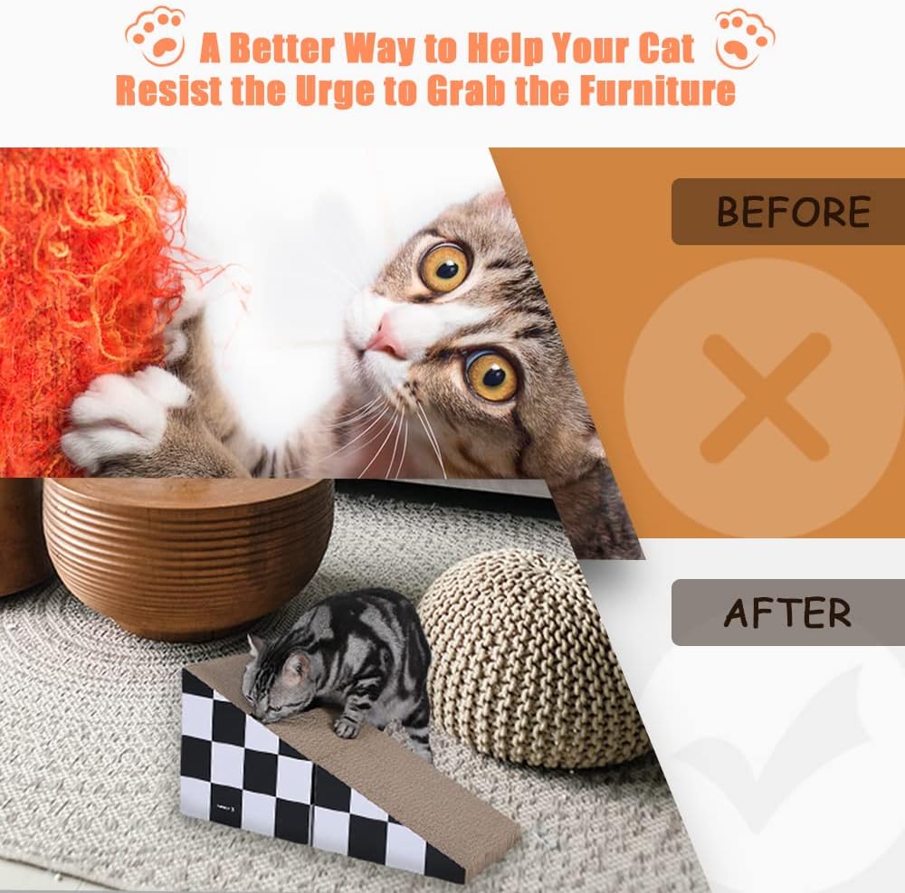Cat Scratching Board with Ball, Triangle Cat Scratching Cardboard, Multiple Scratching Angles, 2-in-1 Scratching Lounge Bed, Recyclable and Durable, Furniture Protector, Black and White
