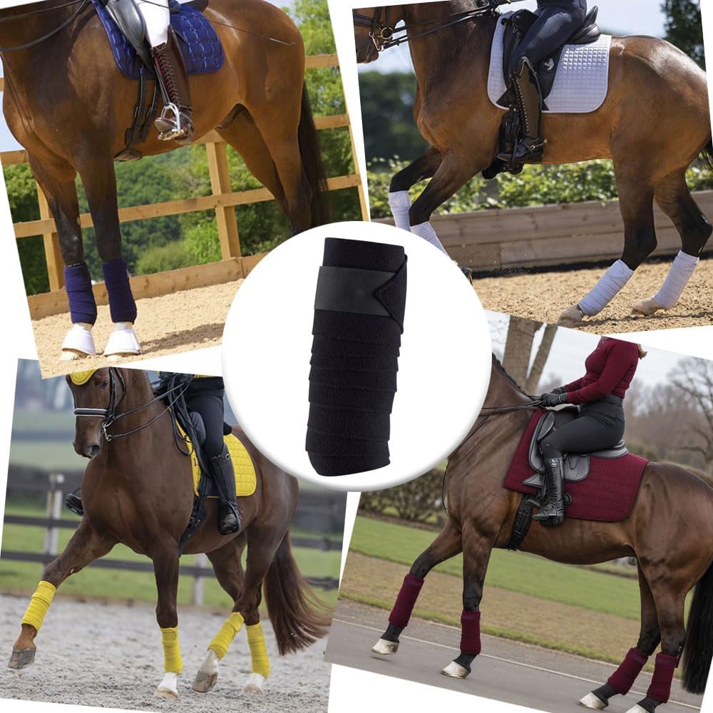 Horse Polo Leg Wraps Soft Fleece Wraps Equestrian Leg Bandage 4-Pack (Cob(8.2ft), Black)