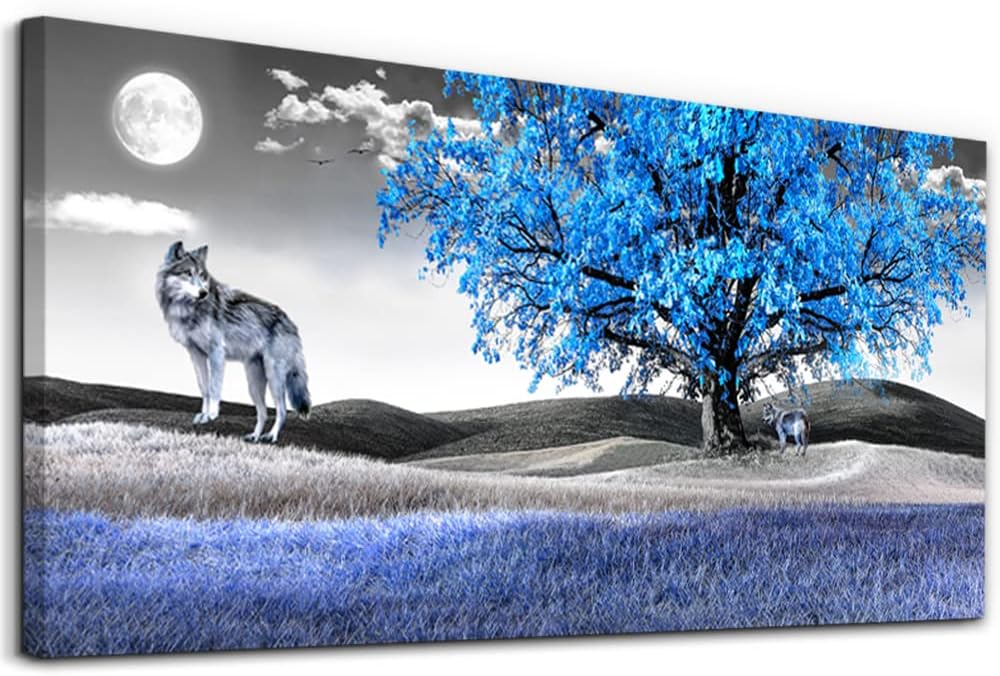 Large Size Canvas Wall Art For Living Room Wall Decor For Bedroom Modern Office Decorations Blue Tree Wall Pictures Artwork Black And White Scenery Paintings Room Wall Prints Art Home Decor 24" X 48"