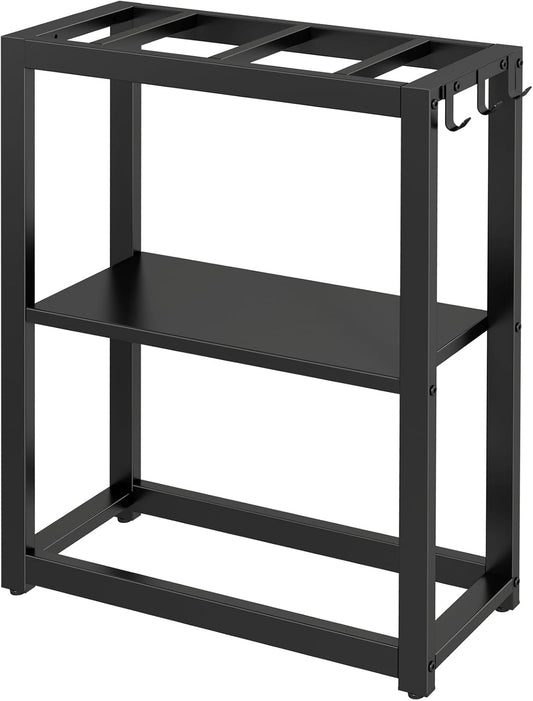10-20 Gallon Fish Tank Stand with Storage Shelf, Aquarium Stand Measuring 24.8" W x 9.5" D x 30.1" H with Hooks,Heavy Duty Metal Turtle Reptile Tank Stand, Easy Assemble