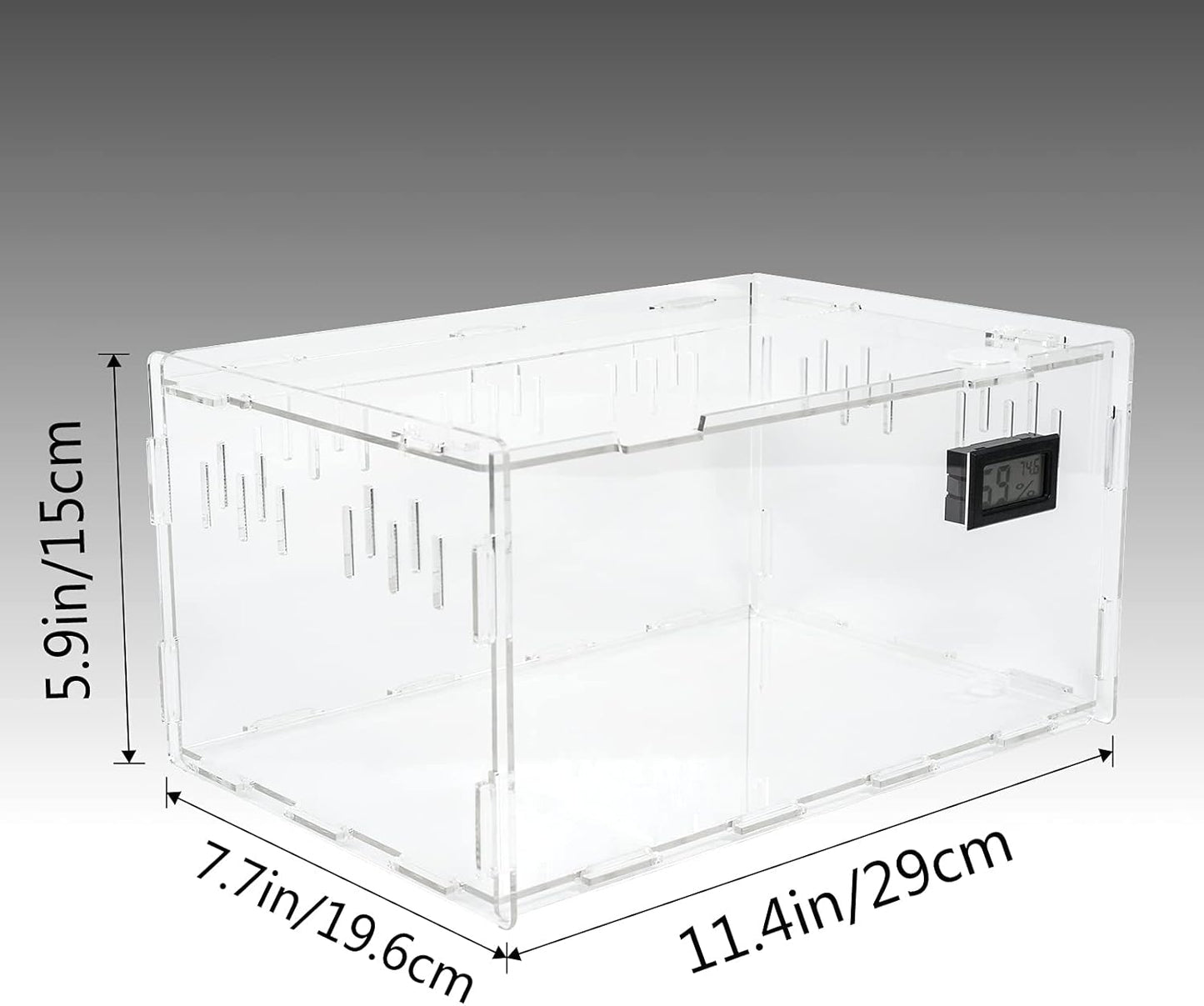 BETAZOOER Reptile Terrarium Breeding Tank Acrylic Reptile Feeding Box with Temperature Hygrometer (11.4"x7.7"x5.9")