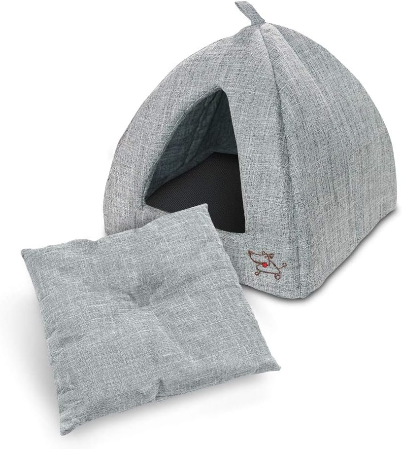 Pet Tent - Soft Bed for Dog and Cat by Best Pet Supplies - Gray Linen, 19" x 19" x H:19"