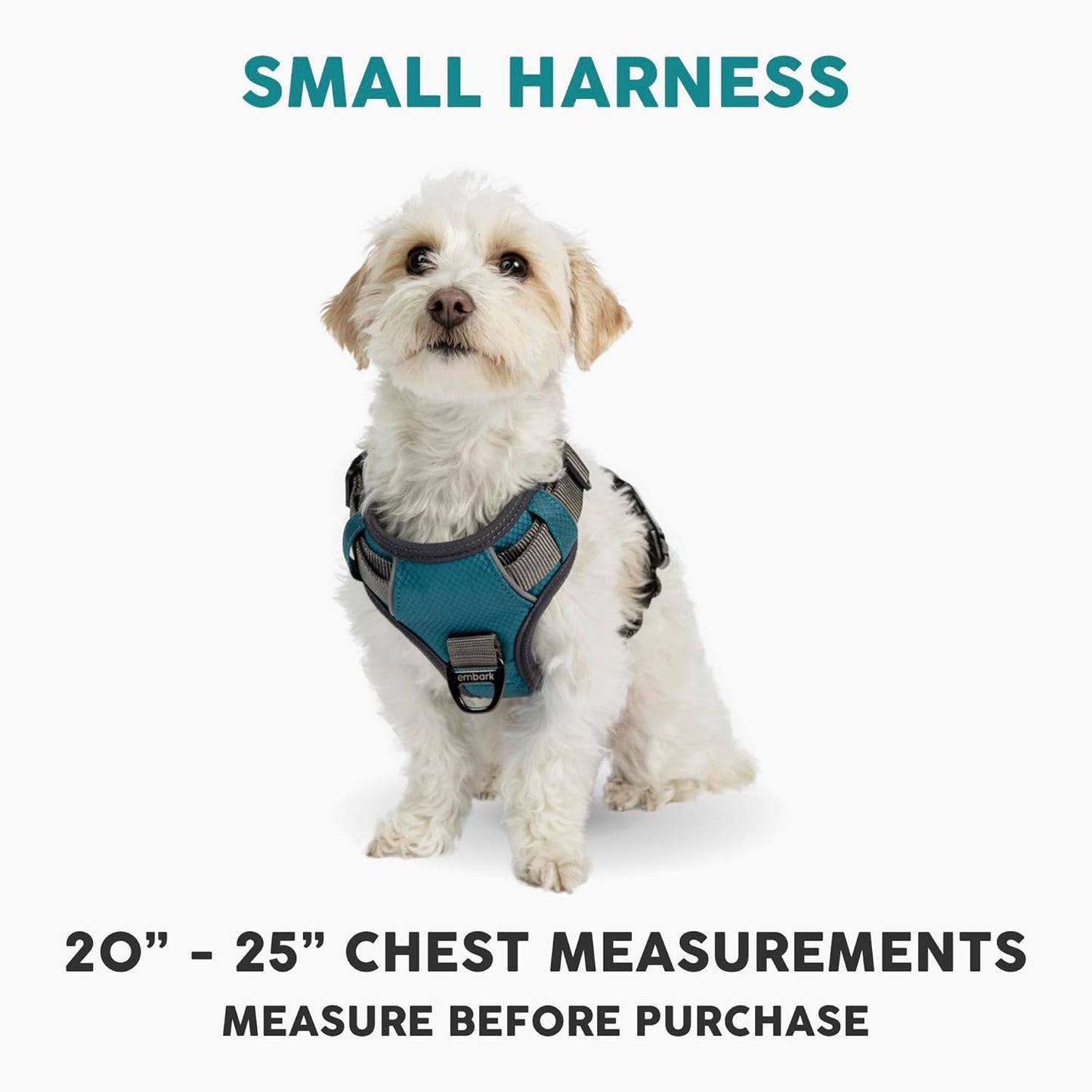 Embark Adventure Dog Harness, Easy On and Off with Front and Back Leash Attachment Points & Control Handle - No Pull Training, Size Adjustable and No Choke (Small - Teal Blue)