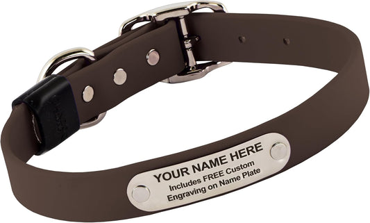 Biothane Custom Dog Collar – Waterproof, Stink-Proof Personalized Collar with Name & Phone Number – Durable, Many Sizes and Colors – Assembled in USA (Chocolate Brown)