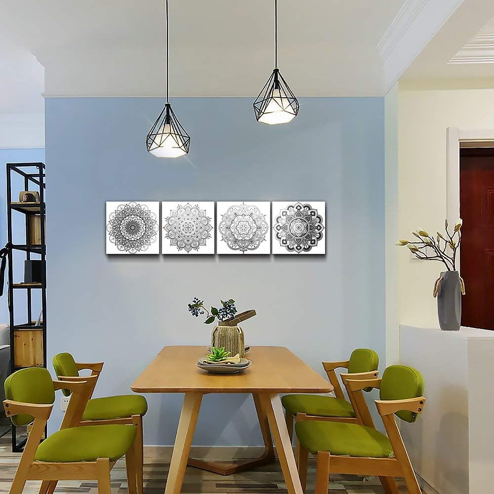 Black and white art Decorative pattern Canvas Wall Art for Living Room Bedroom wall decor Bathroom decorations,4 piece Modern Home decoration inspirational wall paintings Posters Pictures artwork