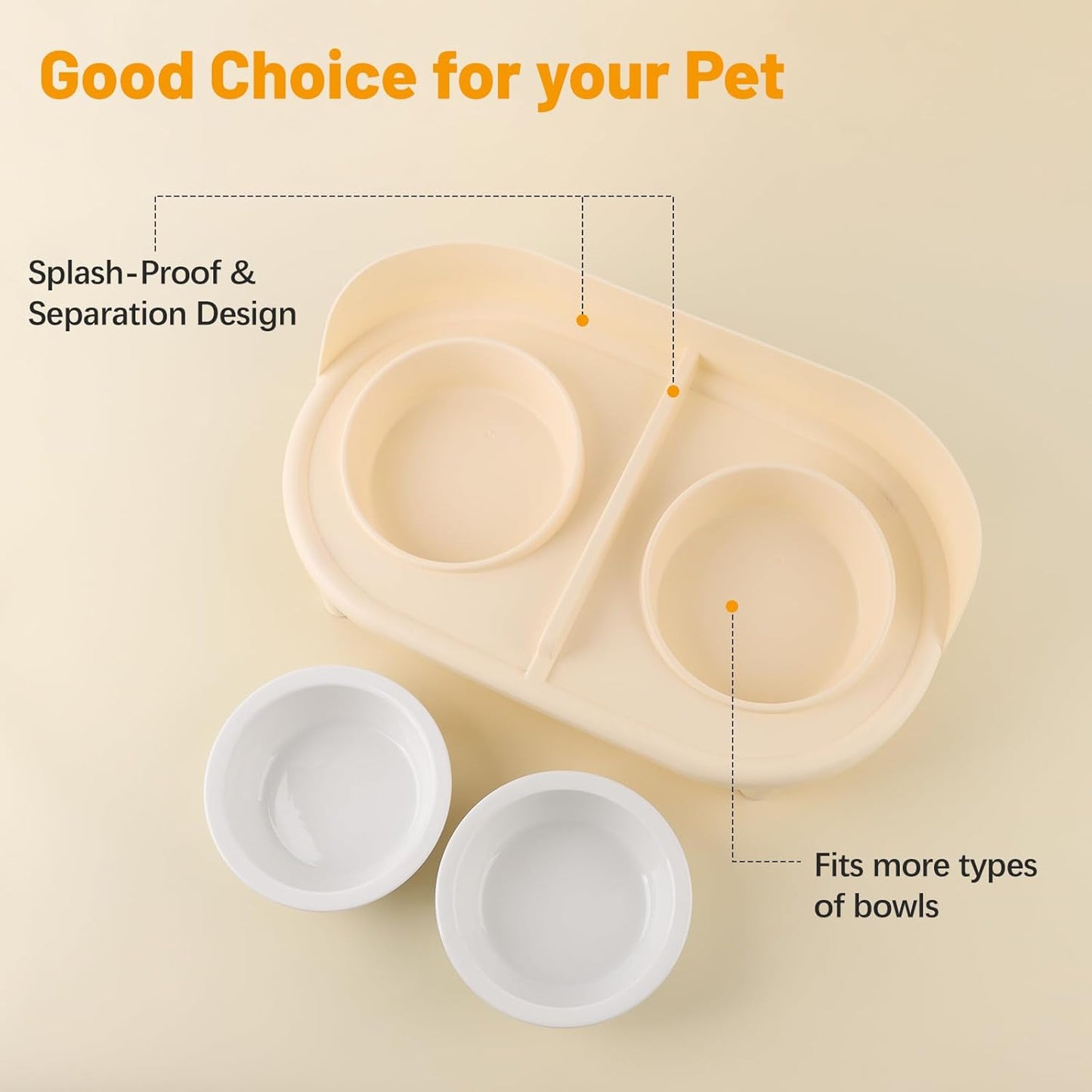 Elevated Cat Bowls, Tilted Rised Cat Food and Water Bowl with 2 Pcs Ceramic Pet Bowls, Rised Stand, Pet Dish Anti Vomiting Feeding Station for All Sized Cats & Small Dogs (Milk Coffee)