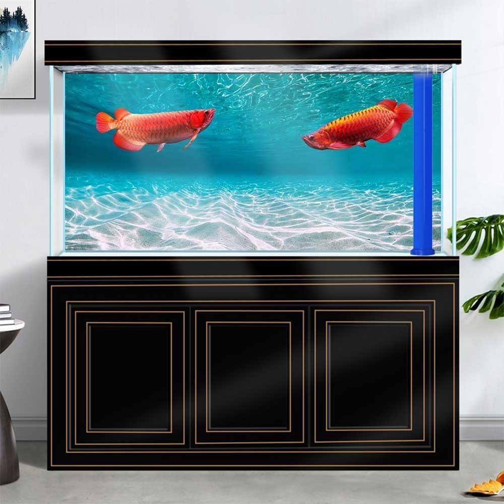 60X24IN Natural Undersea Aquarium Background, Undersea Beach Fish Tank Background, with 8 EVA Double-Sided Tape